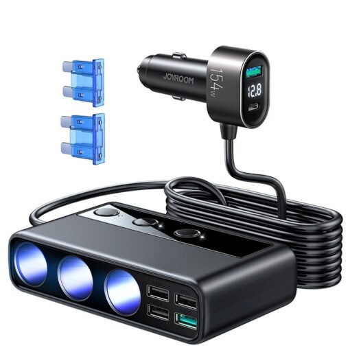 Car charger JOYROOM (JR-CL06) 9in1 (5xUSB; 1xUSB-C; 154W) black