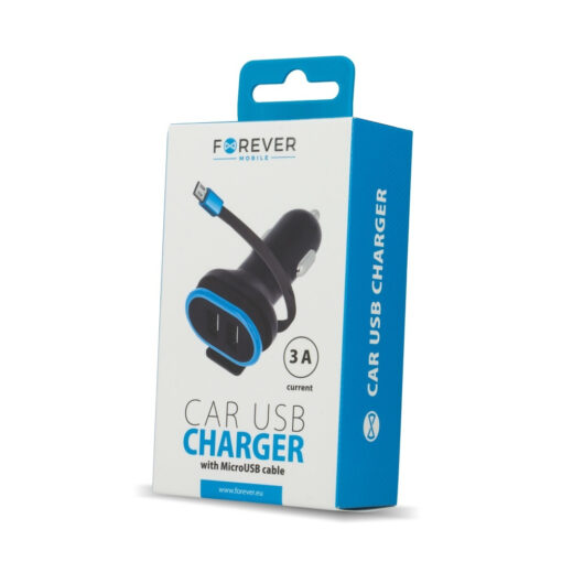 Forever CC-02 car charger 2x USB 3A black with microUSB cable 0,2 m - Image 3