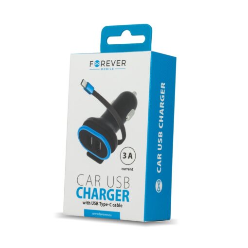 Forever CC-02 car charger 2x USB 3A black with USB-C cable 0,2 m - Image 3