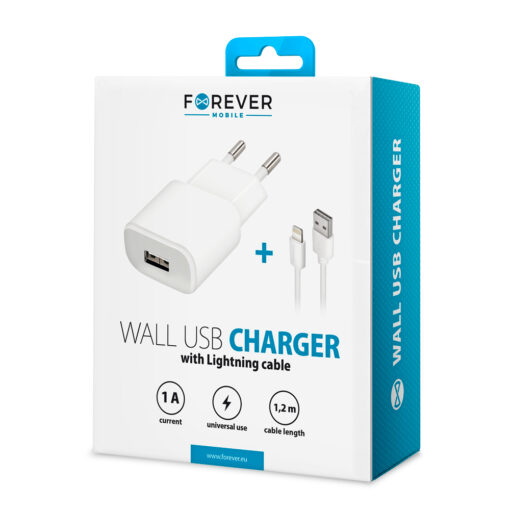 Forever TC-01 charger 1x USB 1A white + Lightning cable - Image 5