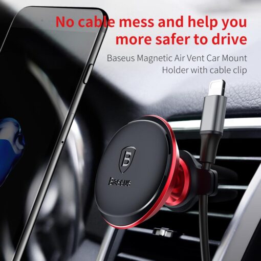 Baseus car holder magnetic with cable clip black new2 air vent - Image 2
