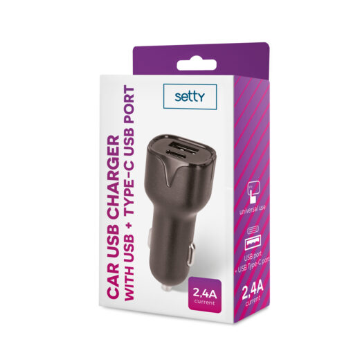 Setty car charger 1x USB 1x USB-C 2,4A black - Image 2