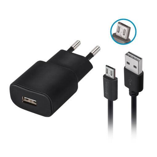 Forever TC-01 charger 1x USB 2A black + microUSB cable