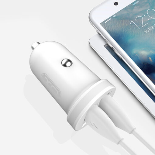 XO car charger TZ08 2x USB 2,1A white + Lightning cable - Image 2