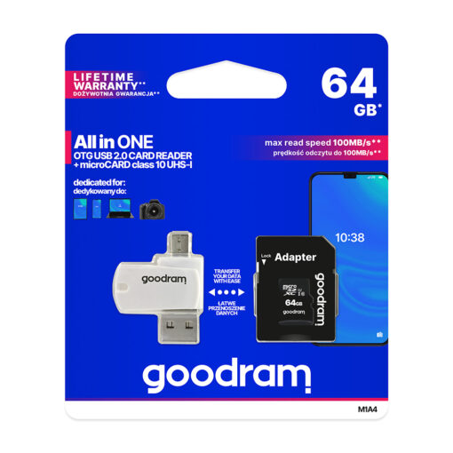 GoodRam memory card 64GB microSDHC cl. 10 UHS-I + adapter + card reader