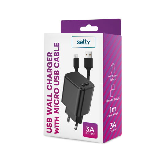 Setty charger 1x USB 3A black + microUSB cable 1,0 m - Image 7