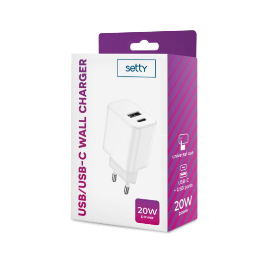 Setty charger 1x USB + USB-C 3A 20W white - Image 6