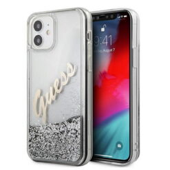 Guess case for iPhone 12 Pro Max 6,7" GUHCP12LGLVSSI silver hard case Glitter Vintage Script
