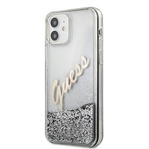 Guess case for iPhone 12 Pro Max 6,7" GUHCP12LGLVSSI silver hard case Glitter Vintage Script - Image 2