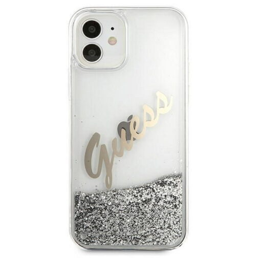 Guess case for iPhone 12 Pro Max 6,7" GUHCP12LGLVSSI silver hard case Glitter Vintage Script - Image 3