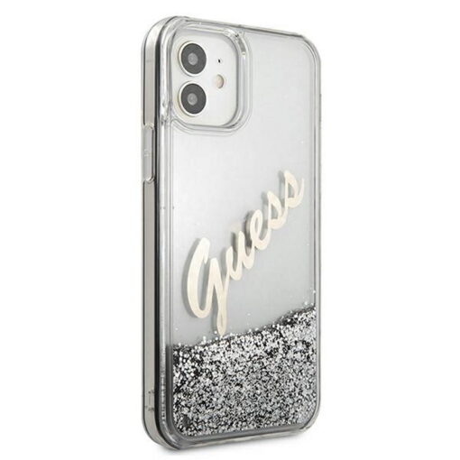 Guess case for iPhone 12 Pro Max 6,7" GUHCP12LGLVSSI silver hard case Glitter Vintage Script - Image 4