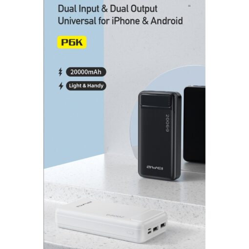 Väline aku Power Bank Awei P6K 5V/2.1A 20000mAh must - Image 5