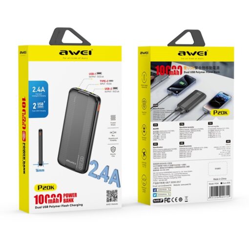 Väline aku Power Bank Awei P20K 5V/2.4A 10000mAh must - Image 5