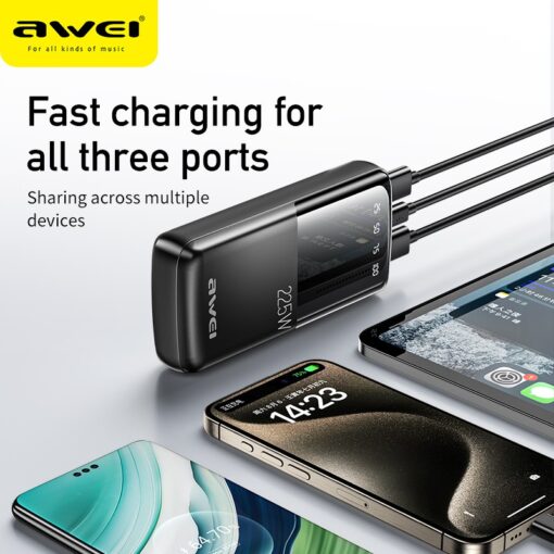 Väline aku Power Bank Awei P13K PD20W/QC22.5W 20000mAh must - Image 4