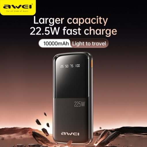 Väline aku Power Bank Awei P10K 22.5W 10000mAh must - Image 2