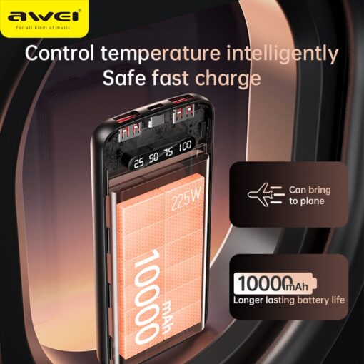 Väline aku Power Bank Awei P10K 22.5W 10000mAh must - Image 3