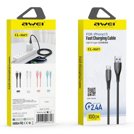 Laadimisjuhe Awei CL-182T USB to USB-C 1.0m must - Image 2