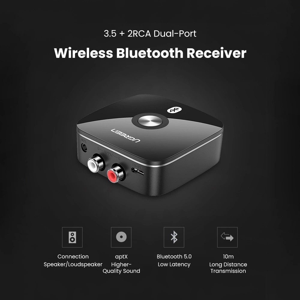 Bluetooth adapter vastuvõtja Ugreen CM106 2xRCA/AUX Bluetooth 5.1 must - Image 4