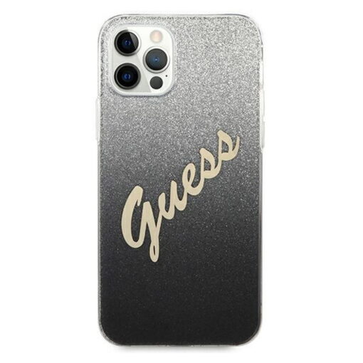 Guess case for iPhone 12 / 12 Pro 6,1" GUHCP12MPCUGLSBK black hard case Glitter Gradient Script - Image 3