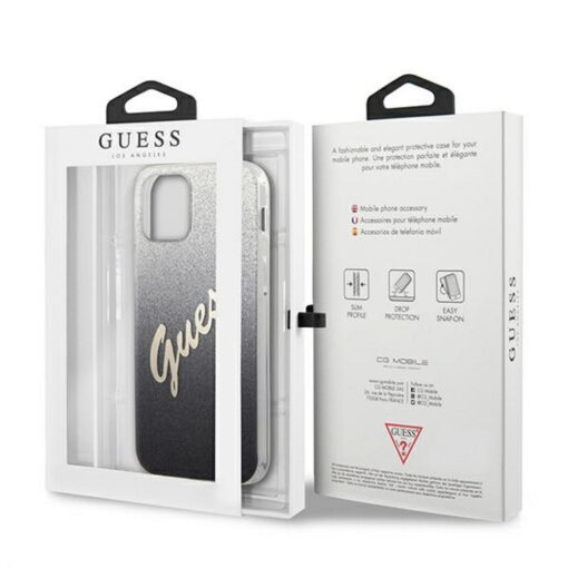 Guess case for iPhone 12 / 12 Pro 6,1" GUHCP12MPCUGLSBK black hard case Glitter Gradient Script - Image 4