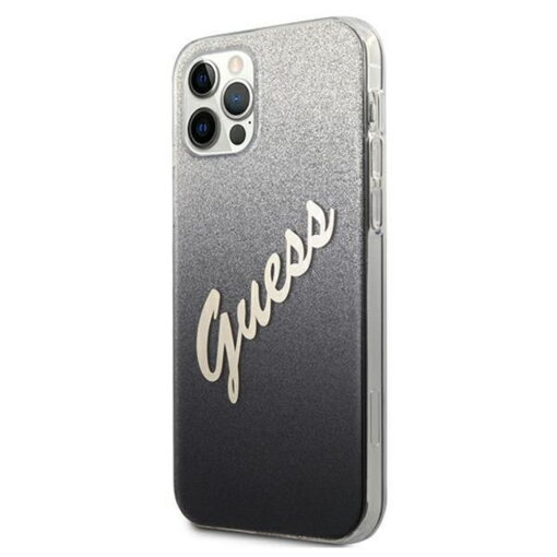 Guess case for iPhone 12 / 12 Pro 6,1" GUHCP12MPCUGLSBK black hard case Glitter Gradient Script - Image 2