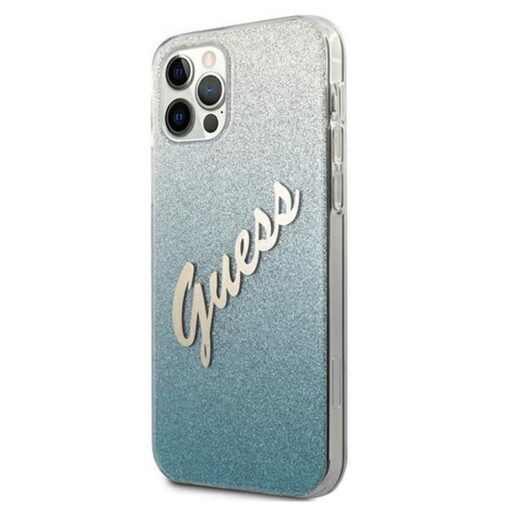 Guess case for iPhone 12 / 12 Pro 6,1" GUHCP12MPCUGLSBL blue hard case Glitter Gradient Script - Image 2