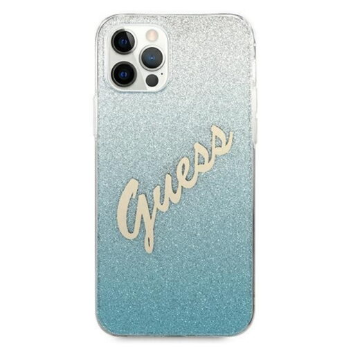 Guess case for iPhone 12 / 12 Pro 6,1" GUHCP12MPCUGLSBL blue hard case Glitter Gradient Script - Image 3