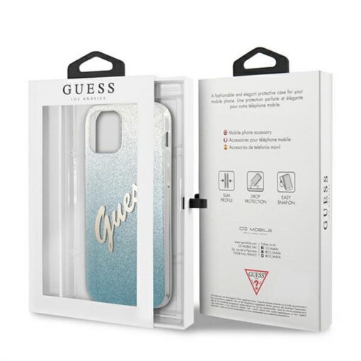 Guess case for iPhone 12 / 12 Pro 6,1" GUHCP12MPCUGLSBL blue hard case Glitter Gradient Script - Image 4