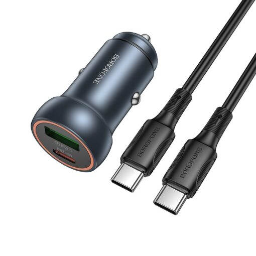 Autolaadija Borofone BZ32A USB-C/USB-A 30W + USB-C to USB-C cable hall - Image 2