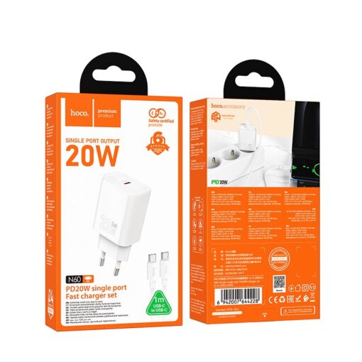 Laadija Hoco N60 20W GaN USB-C + USB-C to USB-C cable 1.0m valge - Image 5