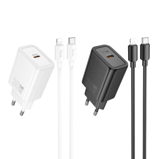 Laadija Hoco N62 30W GaN USB-C + USB-C to Lightning cable 1.0m valge - Image 3