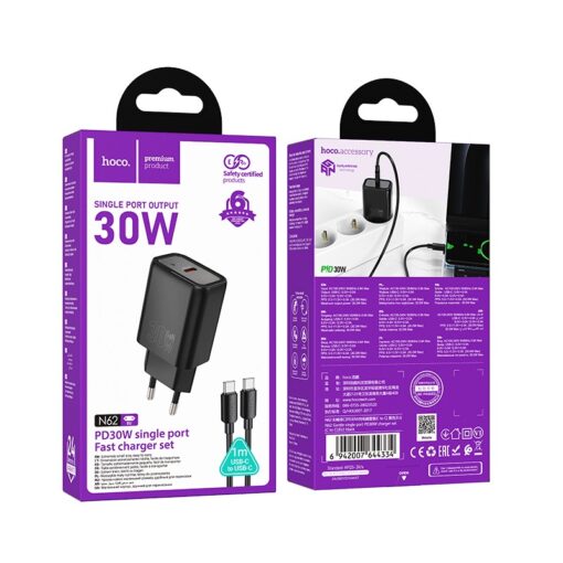 Laadija Hoco N62 30W GaN USB-C + USB-C to USB-C cable 1.0m must - Image 5