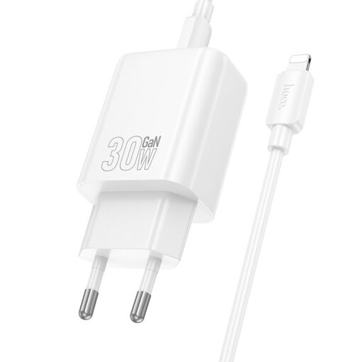 Laadija Hoco N63 30W GaN USB-C/USB-A + USB-C to Lightning cable 1.0m valge - Image 2