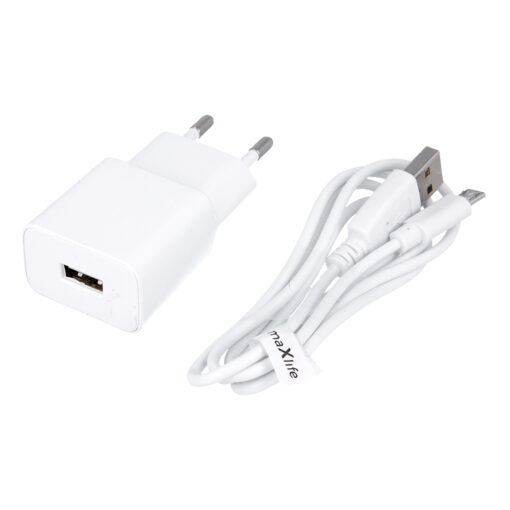 Maxlife MXTC-01 charger 1x USB 1A white + microUSB cable