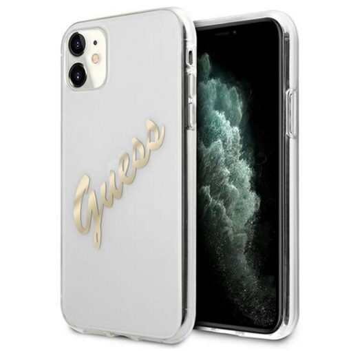 Guess case for iPhone 12 Pro Max 6,7" GUHCP12LKTRSVGO transparent hard case Vintage Script Gold