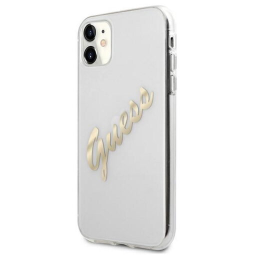 Guess case for iPhone 12 Pro Max 6,7" GUHCP12LKTRSVGO transparent hard case Vintage Script Gold - Image 2