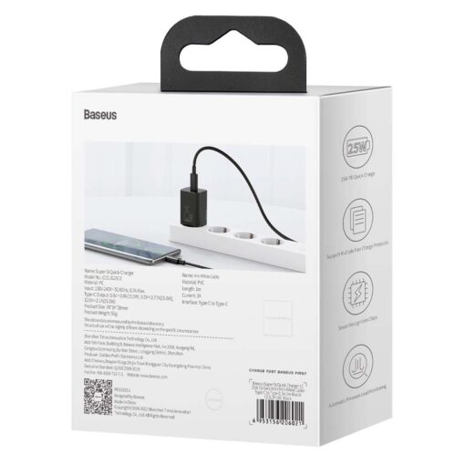 Baseus wall charger Super Si PD 25W 1x USBC black + USB-C - USB-C cable - Image 8