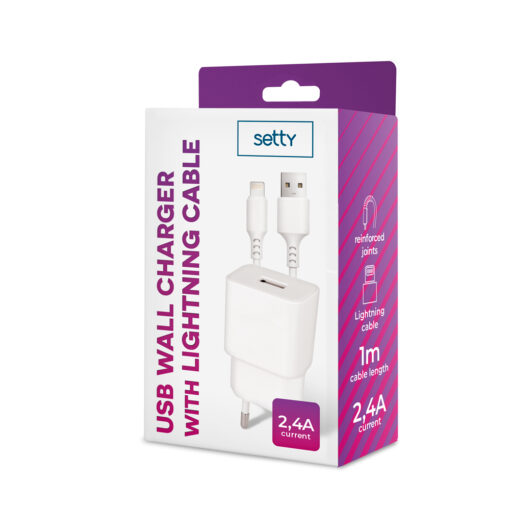 Setty charger 1x USB 2,4A white + Lightning cable 1,0 m NEW - Image 3