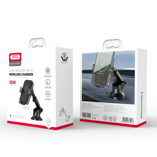 XO car holder WX027 with wireless inductive charger black 15W with suction cup - Image 6