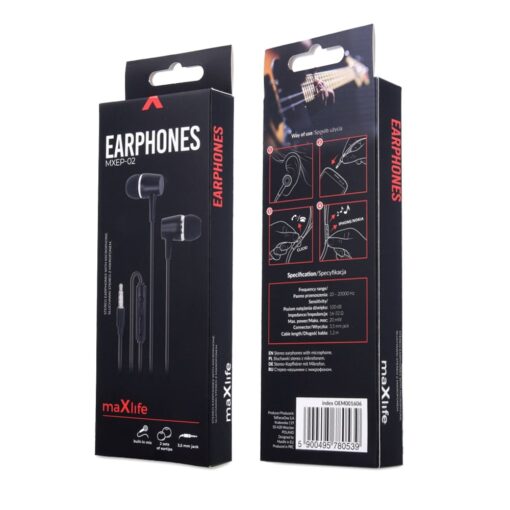 Maxlife wired earphones MXEP-02 jack 3,5mm black - Image 2