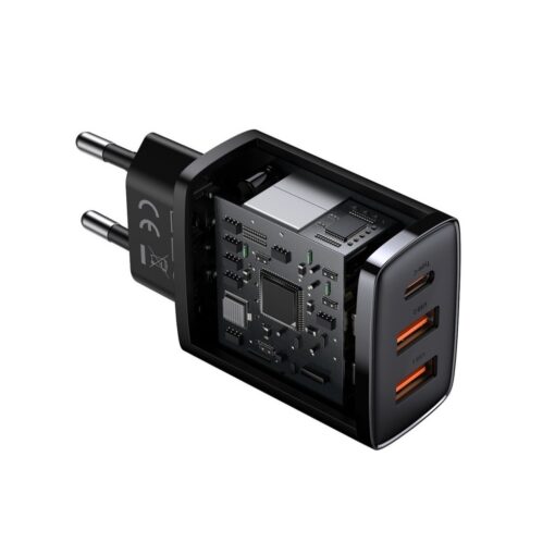 Baseus wall charger Compact PD 30W 1x USB-C 2x USB black - Image 4