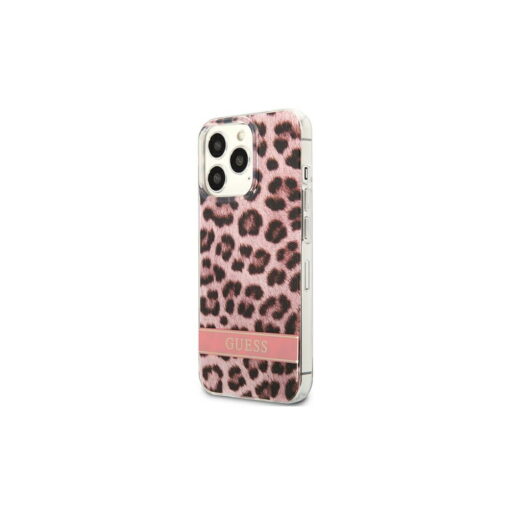 Guess case for iPhone 13 Pro Max 6,7" GUHCP13XHSLEOP pink hard case Leopard Electro Stripe