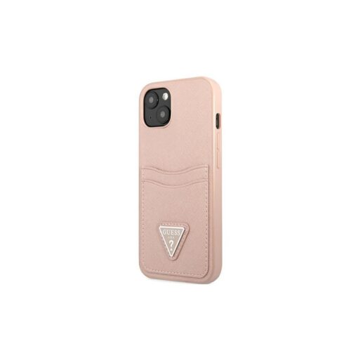 Guess case for iPhone 13 6,1" GUHCP13MPSATPP hardcase pink Saffiano Double Card Triangle