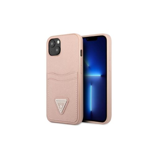 Guess case for iPhone 13 6,1" GUHCP13MPSATPP hardcase pink Saffiano Double Card Triangle - Image 2