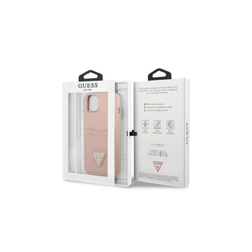 Guess case for iPhone 13 6,1" GUHCP13MPSATPP hardcase pink Saffiano Double Card Triangle - Image 4