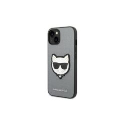 Karl Lagerfeld case for iPhone 14 Pro Max 6,7" KLHCP14XSAPCHG silver PU Saffiano case with Choupette Head Patch