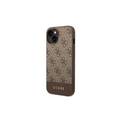 Guess case for iPhone 14 Pro Max 6,7" GUHCP14XG4GLBR brown PC/TPU 4G PU case with Bottom Stripe Metal Logo