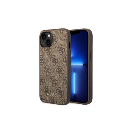 Guess case for iPhone 14 Plus 6,7" GUHCP14MG4GFBR brown Basic PC/TPU 4G PU case Gold Logo - Image 2