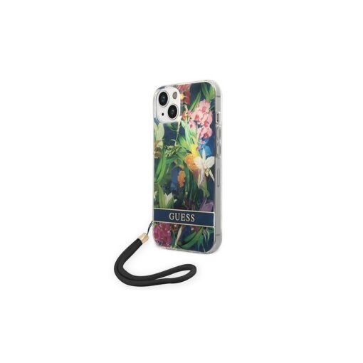 Guess case for iPhone 14 6,1" GUOHCP14SHFLSB blue HC PC/TPU Flower Cord