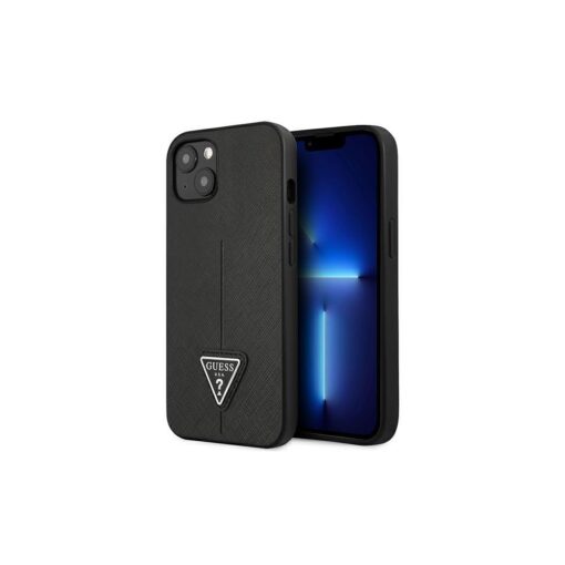 Guess case for iPhone 14 Pro 6,1" GUHCP14LPSATLK black HC Saffiano PU Triangle - Image 2